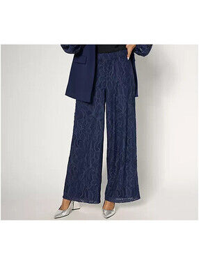 Dennis Basso Regular Fully Lined Lace Pants Navy, Small   #32'